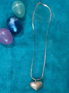 Sterling Silver 925 Puffy Heart Necklace with Silver Italy Chain